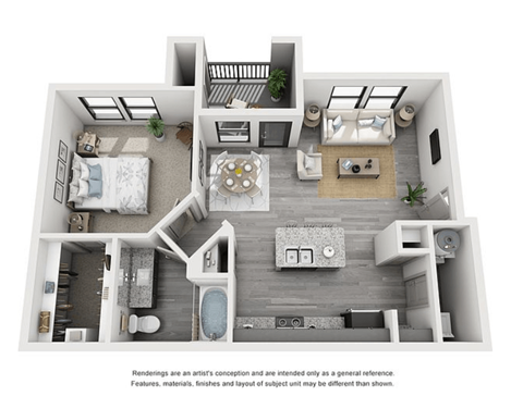 The Flats at Shadowglen Apartments in Manor, TX One Bedroom Floor Plan